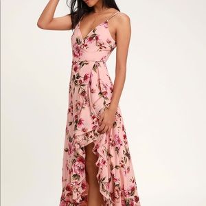 Lulus BELLA BLUSH PINK FLORAL PRINT MAXI DRESS